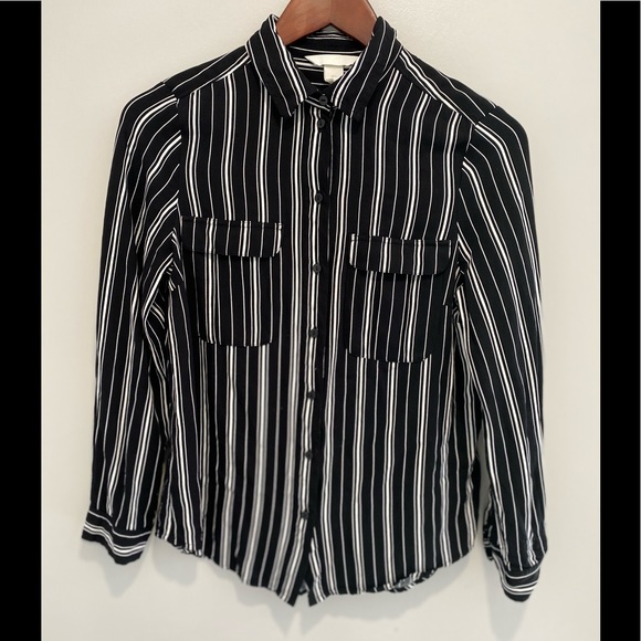 H&M button down black white stripe size 4 - Picture 1 of 7